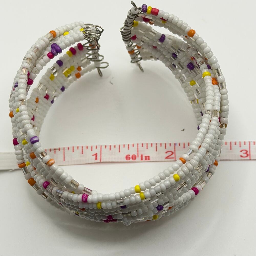Wide White Seed Bead Cuff + 6 Colorful Stackable Bangles Set - Picture 4 of 5